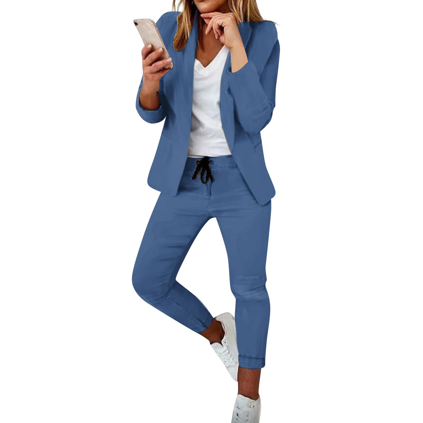 Sets Damen Outfit mit Blazer Hose und Bindegürtel modern