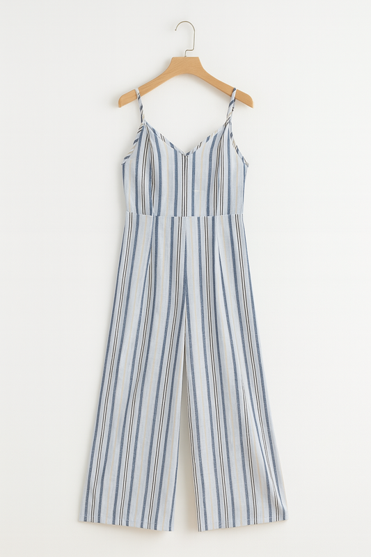 V-Ausschnitt Jumpsuit Frauen ärmellos gestreift Wintermode