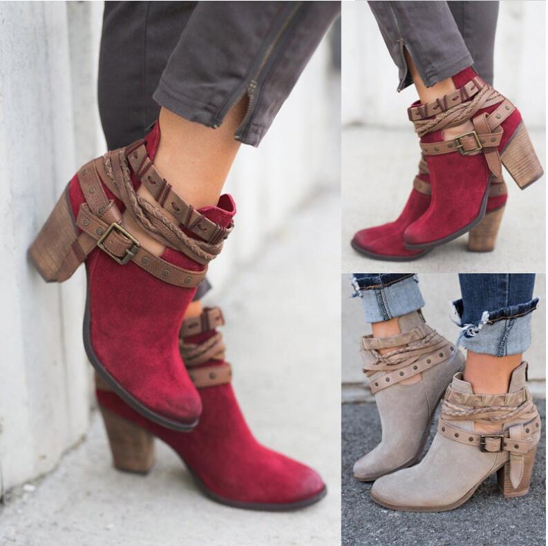 Frauen Winterstiefel mit Gürtelschnalle und rundem Kopf
