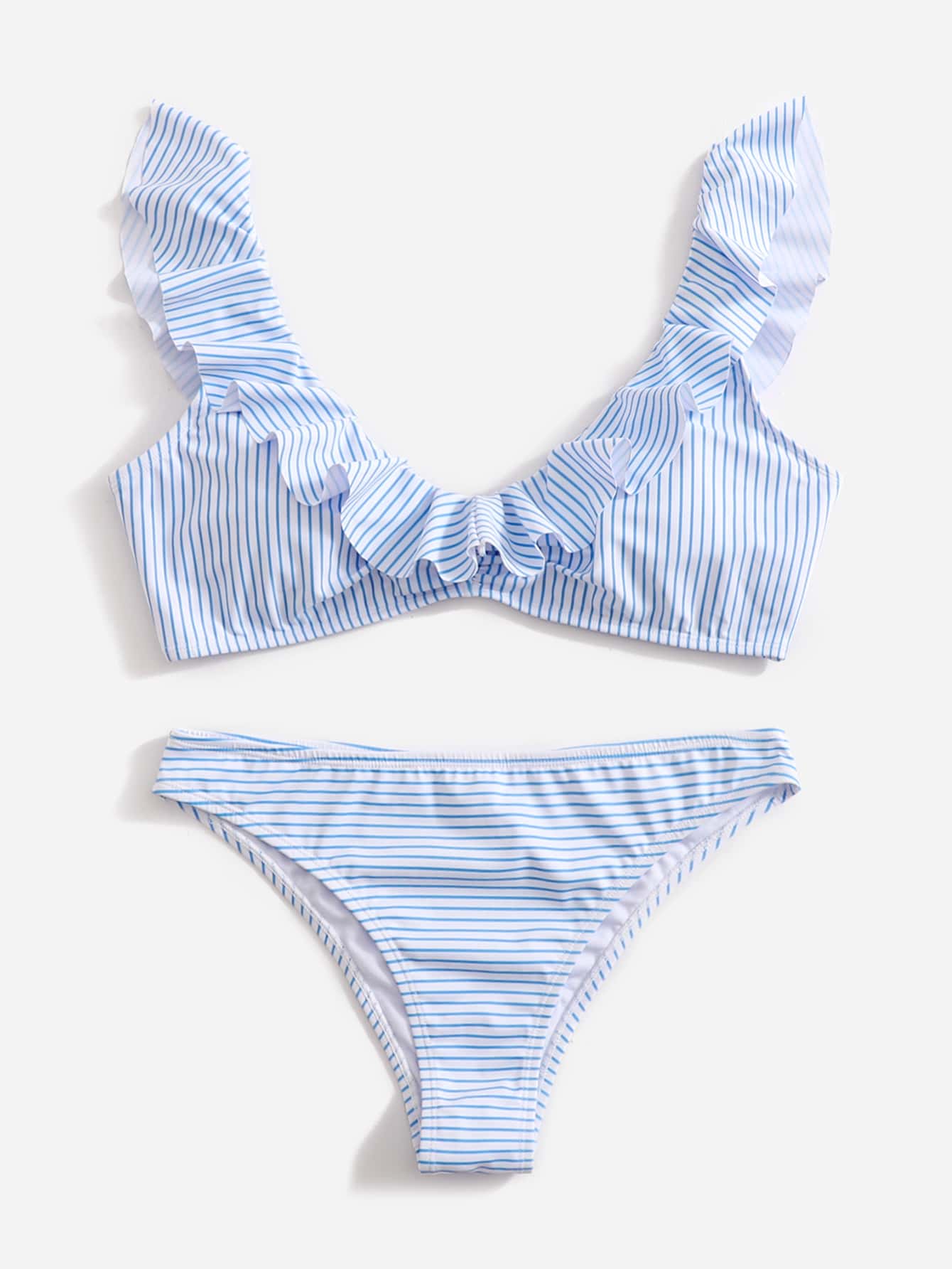 Bademode Bikini Damen mit Rüschen und Streifen in Hellblau