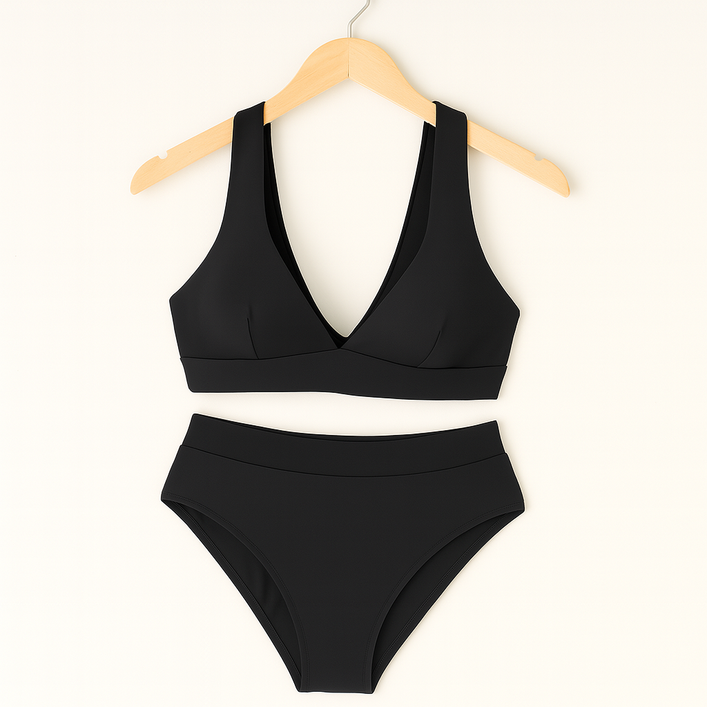 Bademode Damen Bikini Set mit tiefem Ausschnitt und hoher Taille