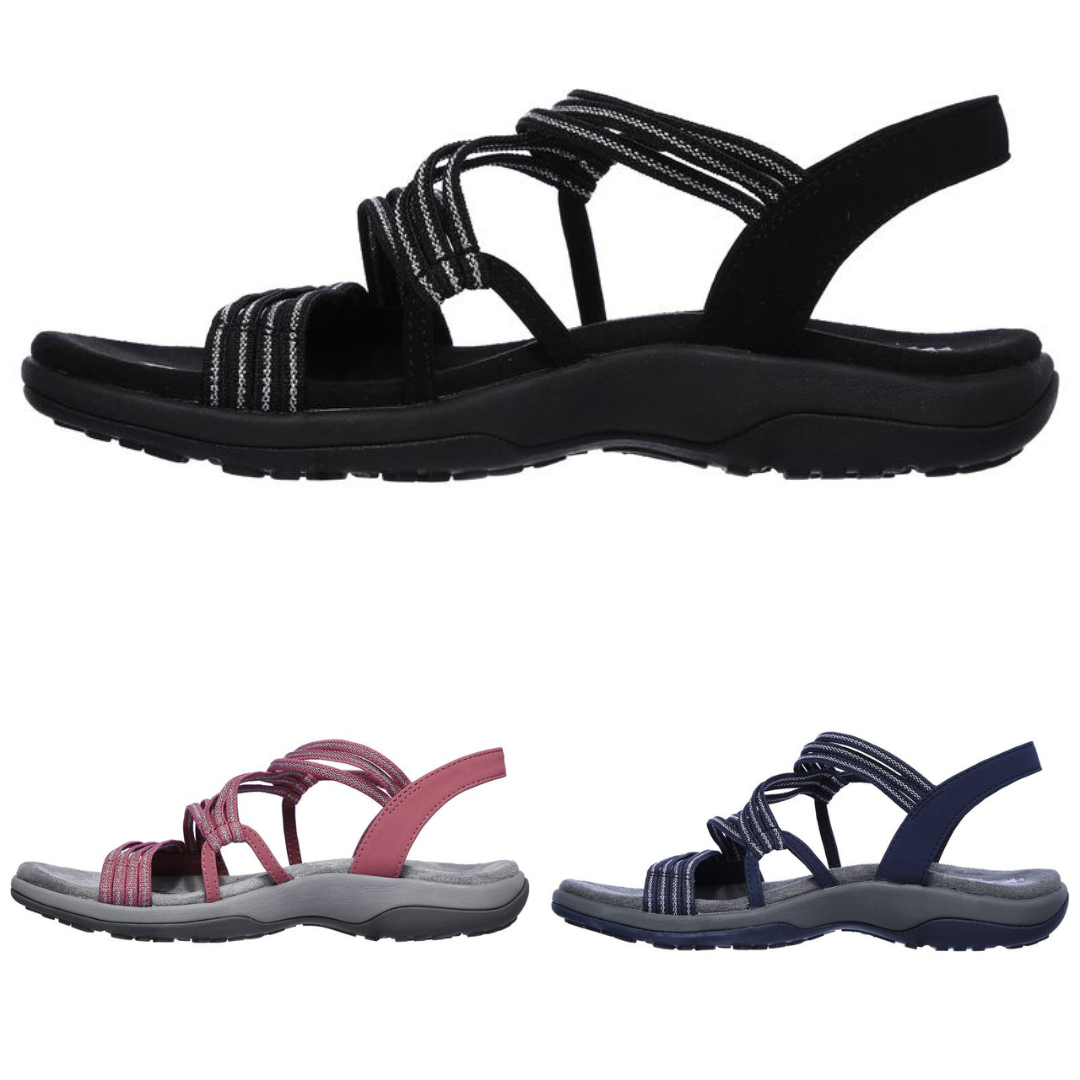 Damen-Sommersandalen mit Keilabsatz, bequeme flache Sandalen aus elastischem Stoff