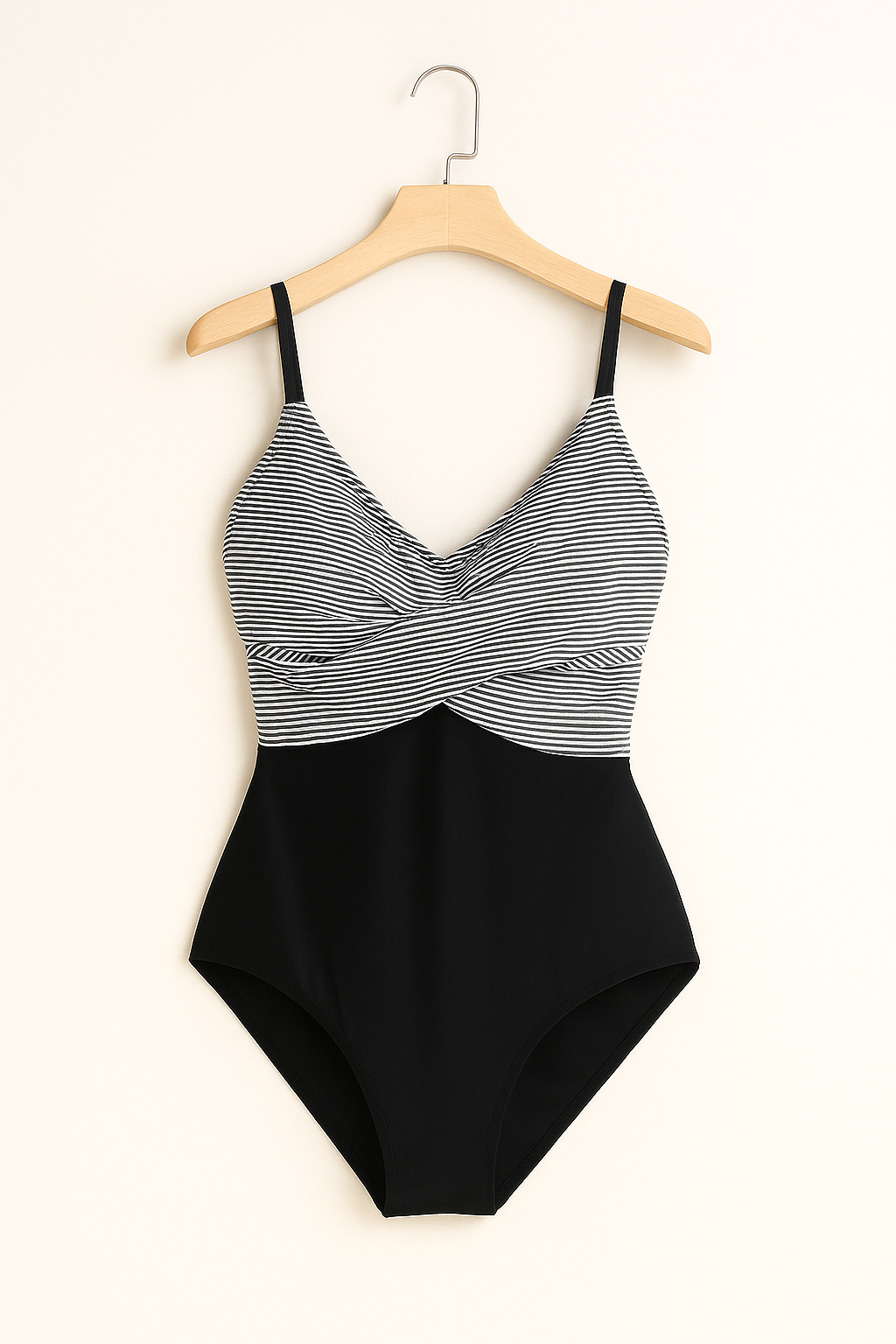 Bademode Damen Badeanzug mit Streifenoptik und Wickeldesign