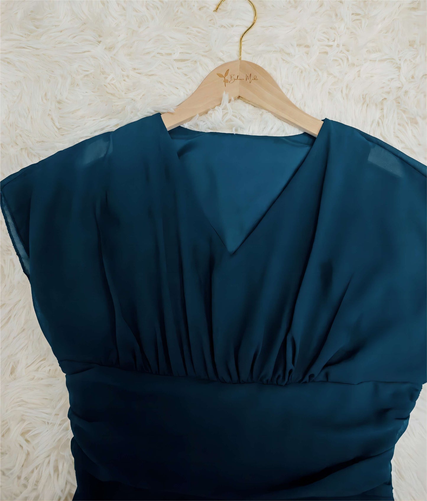 Blaues Midikleid: Kurze Ärmel & Schnürung – Perfekt für Frühling