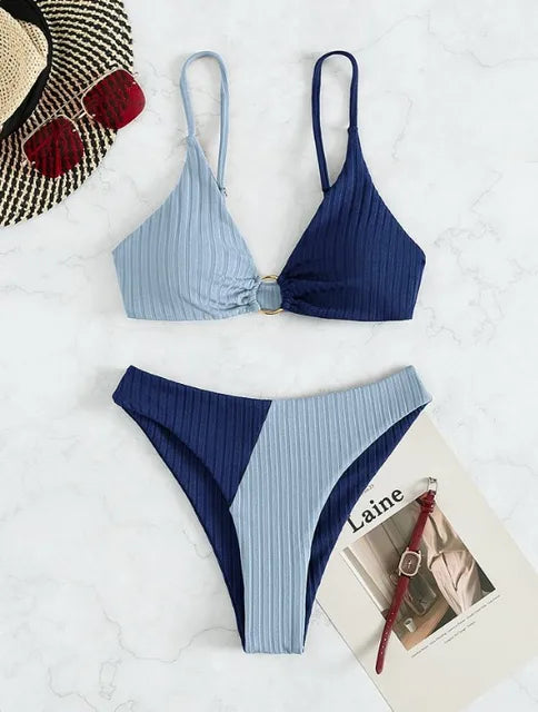 Bademode Bikini Damen gerippt zweiteilig in vielen Farben