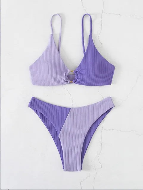 Bademode Bikini Damen gerippt zweiteilig in vielen Farben