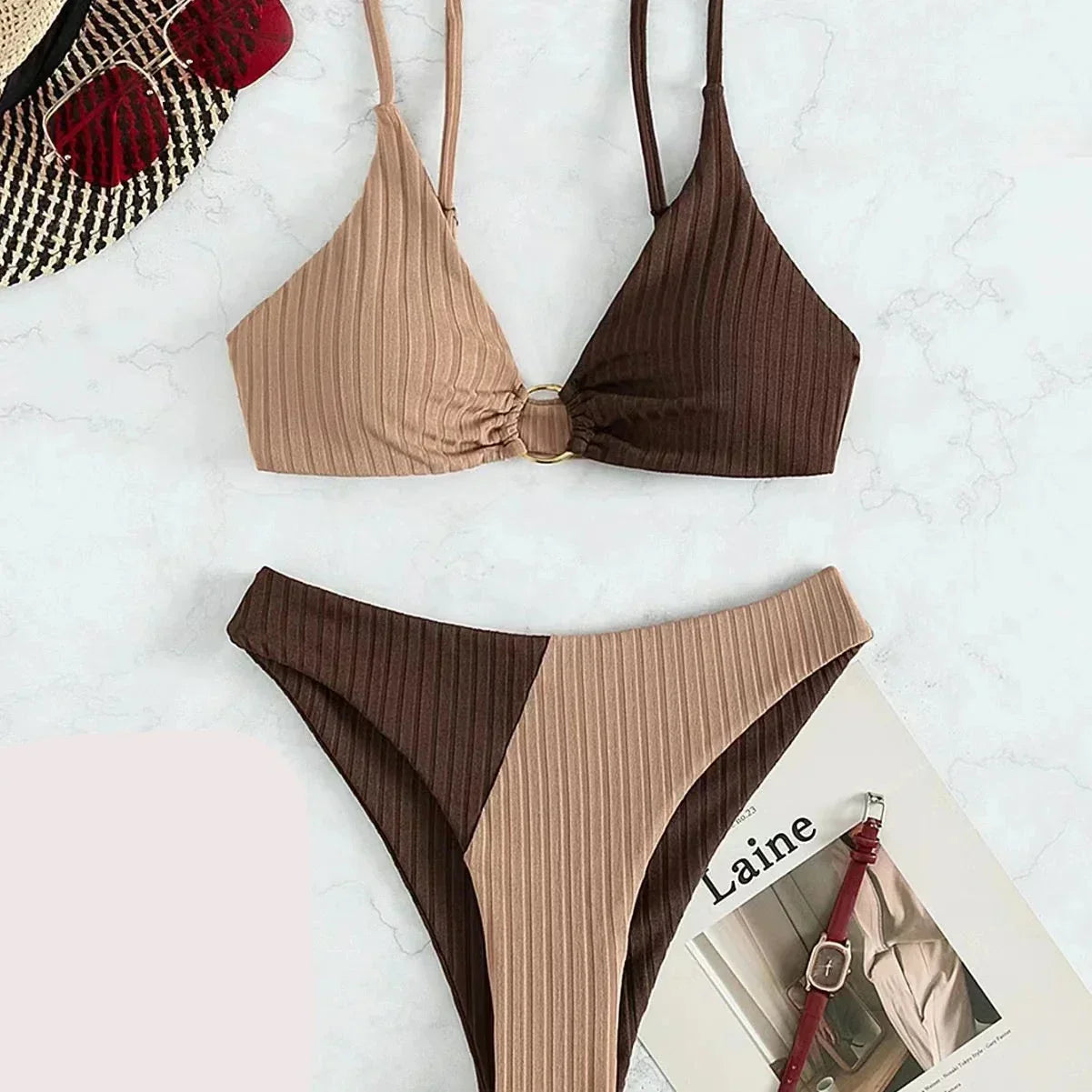 Bademode Bikini Damen gerippt zweiteilig in vielen Farben