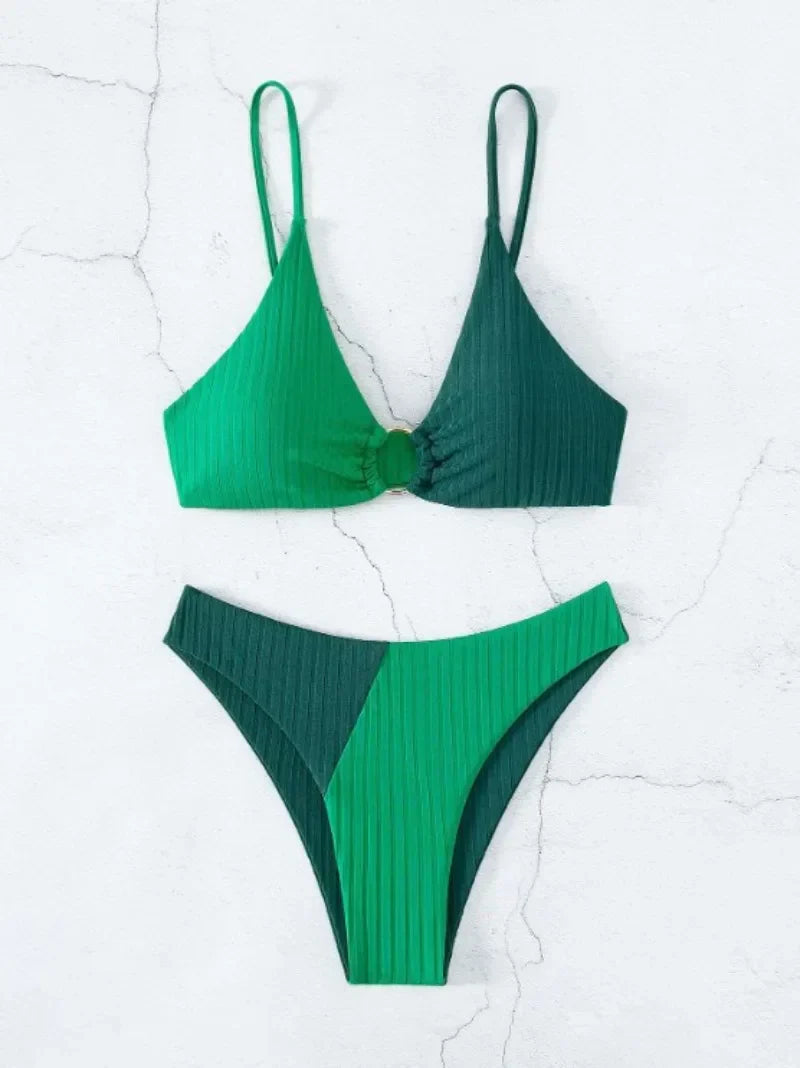 Bademode Bikini Damen gerippt zweiteilig in vielen Farben