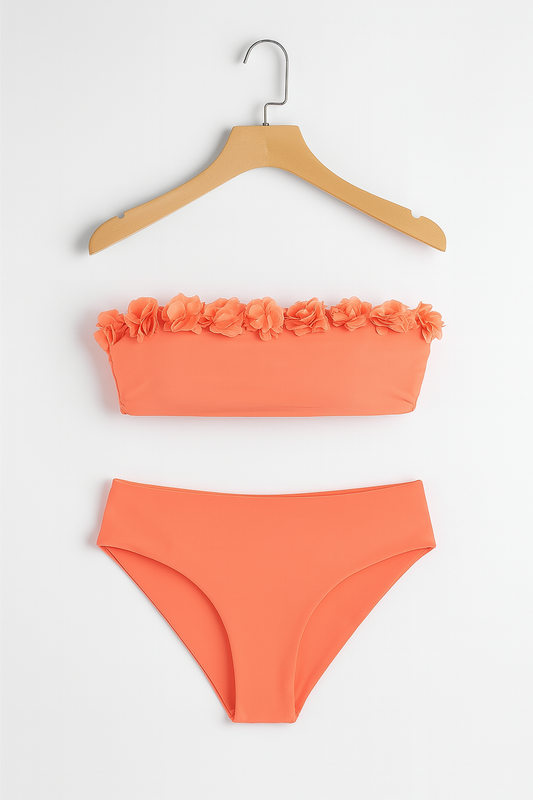 Bademode Bikini Damen mit Rüschen Bandeau Top und High Waist