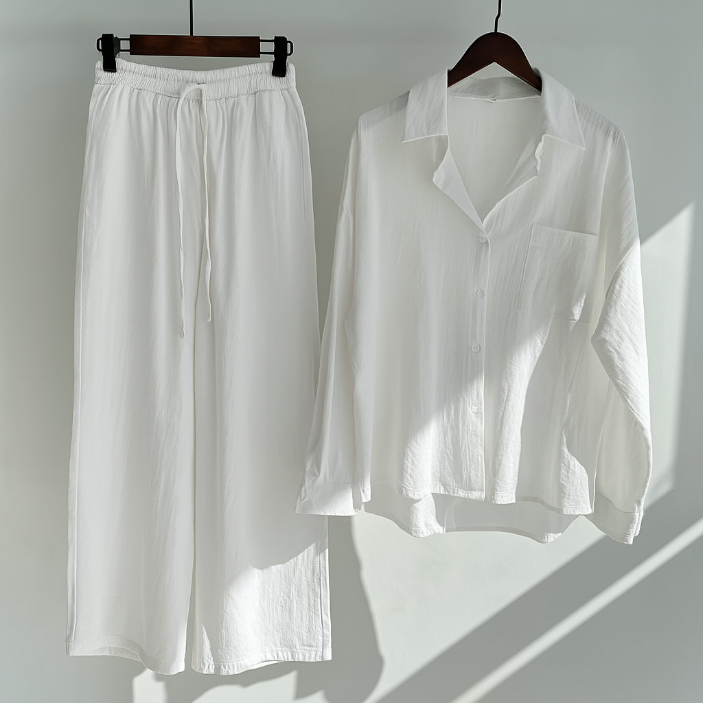Sets aus Leinen mit langer Bluse und weitem Palazzo-Hosenstil