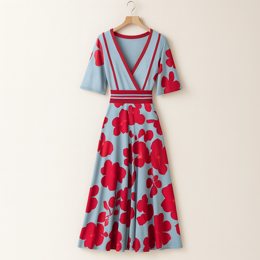 Kleid mit elegantem V-Ausschnitt und Maxi-Länge für Damen