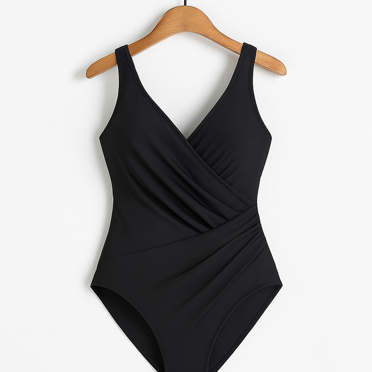 Bademode Einteiler mit formendem V-Ausschnitt und Wickelstil