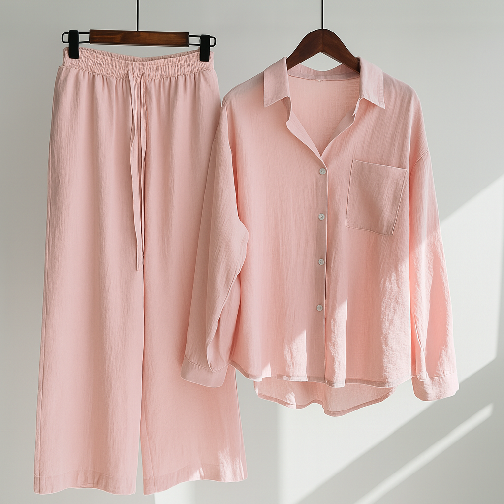 Sets aus Leinen mit langer Bluse und weitem Palazzo-Hosenstil