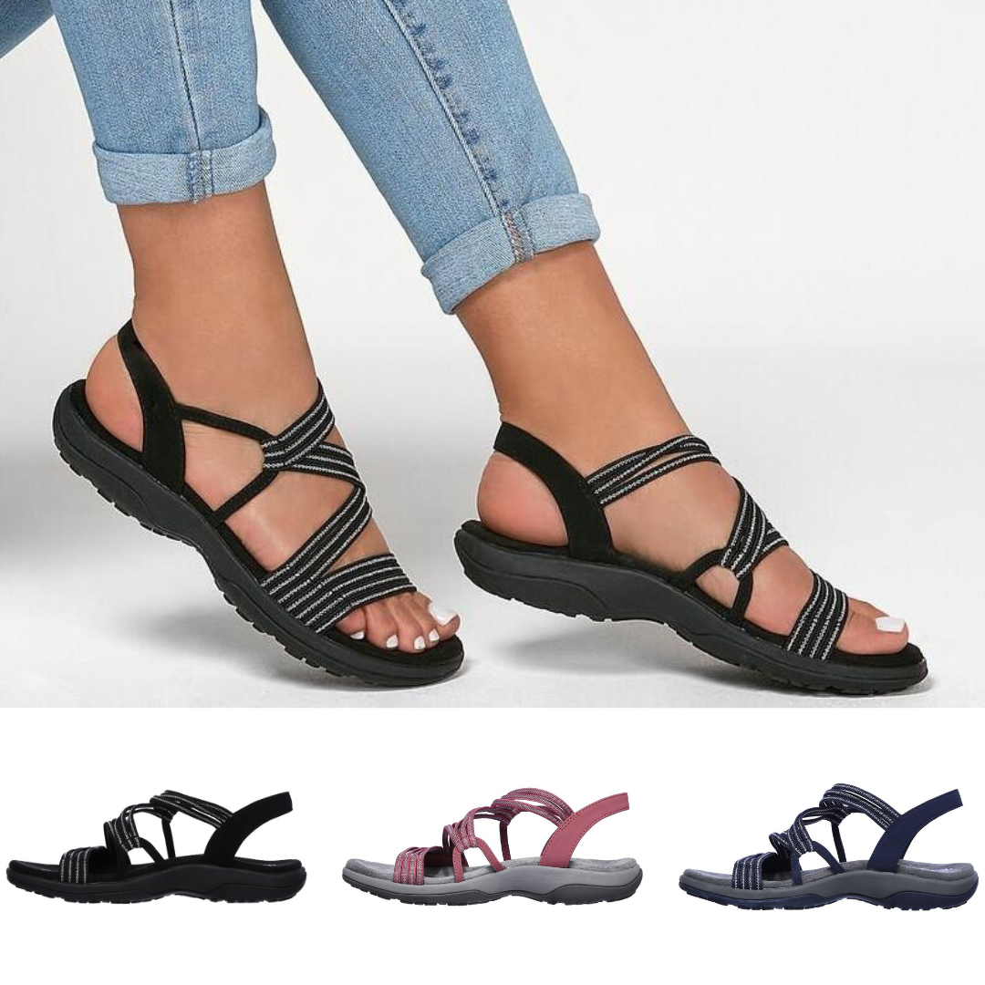 Damen-Sommersandalen mit Keilabsatz, bequeme flache Sandalen aus elastischem Stoff