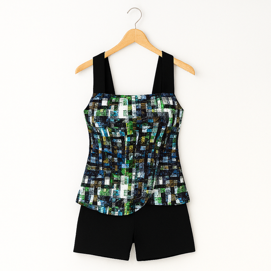 Bademode Set Damen zweiteilig mit Top und schwarzer Shorts