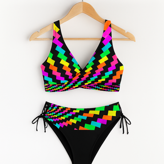 Bademode Damen Bikini mit V-Ausschnitt und Zickzackmuster