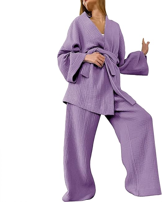 Elegantes Frauen Set: Violett Langarmshirt & Lockere Hose