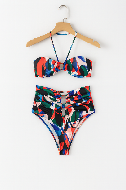 Bademode Damen Bikini Set mit Maxirock im Farbspiel-Design