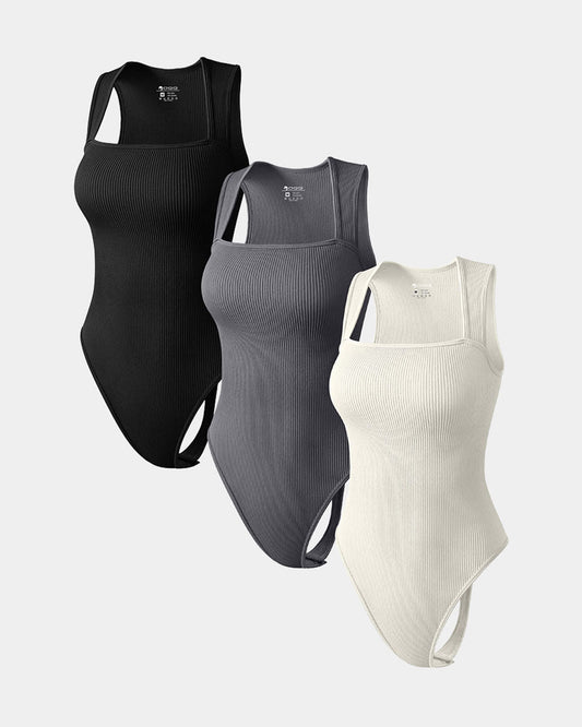 Bademode Damen Badeanzug Set mit breiten Trägern im Rippenlook