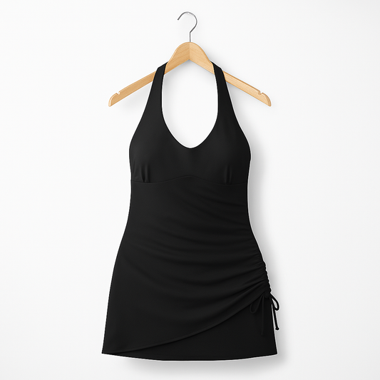 Bademode mit tiefem V-Ausschnitt und seitlichem Bindesaum