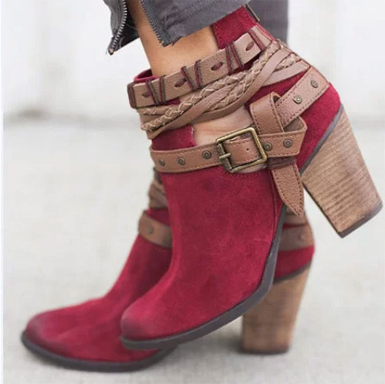 Frauen Winterstiefel mit Gürtelschnalle und rundem Kopf