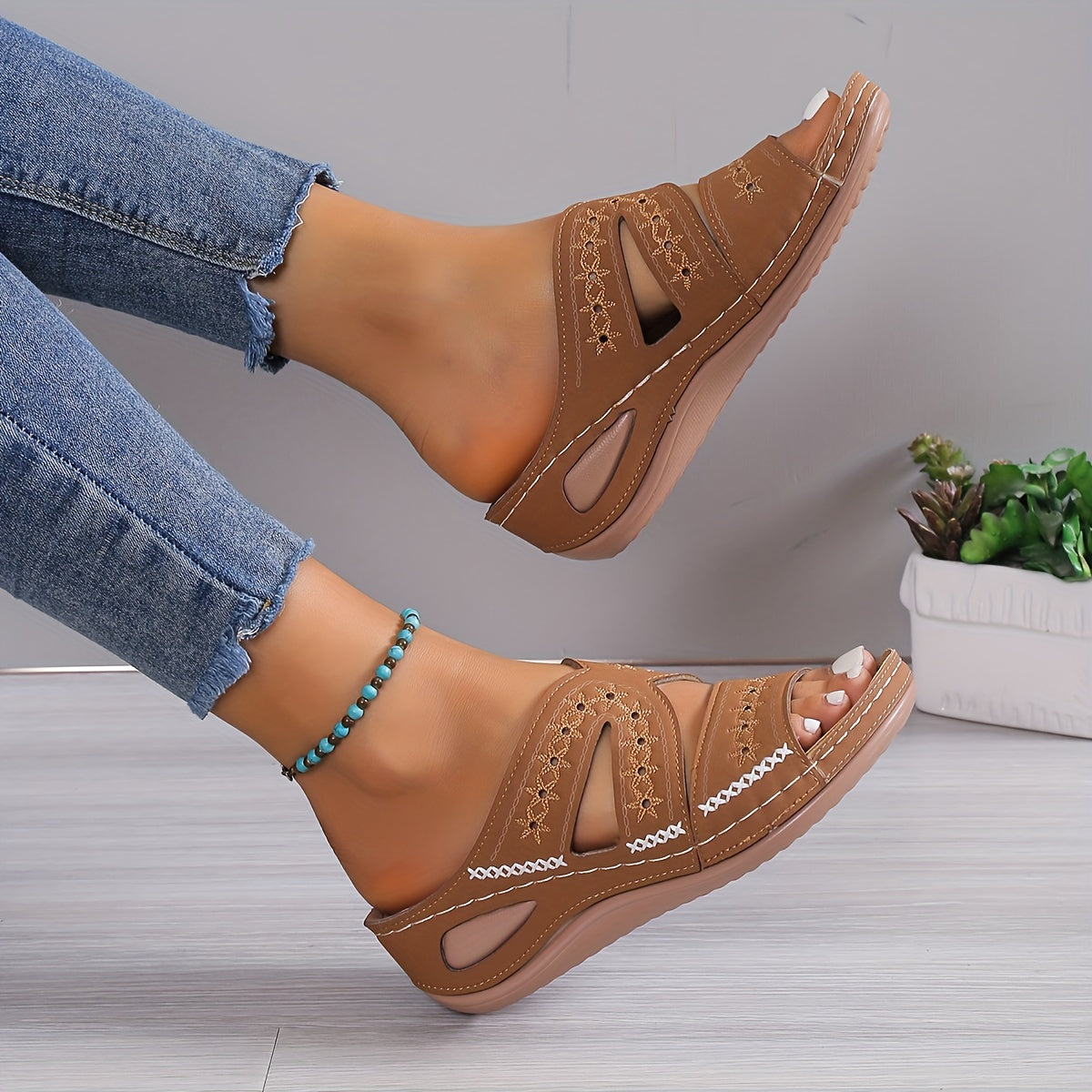 Sandalen Damen Bequem Sommer Offen Klettverschluss Weich