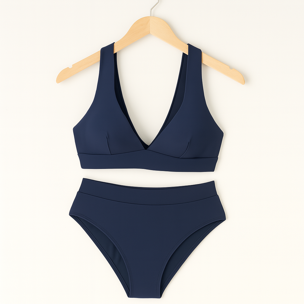 Bademode Damen Bikini Set mit V-Ausschnitt und breiten Trägern