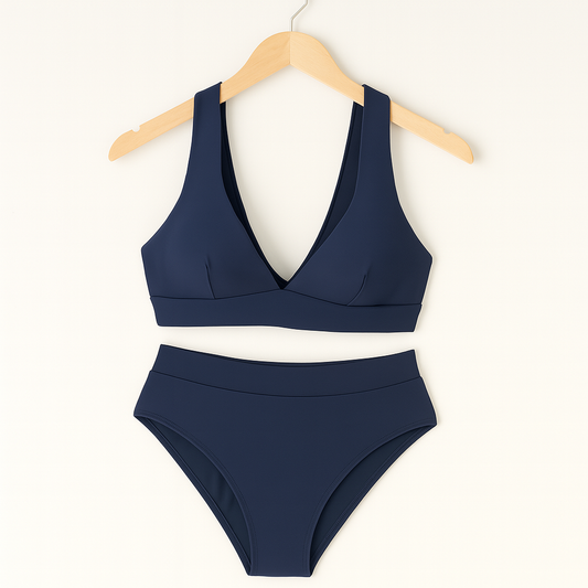 Bademode Damen Bikini Set mit tiefem Ausschnitt und hoher Taille