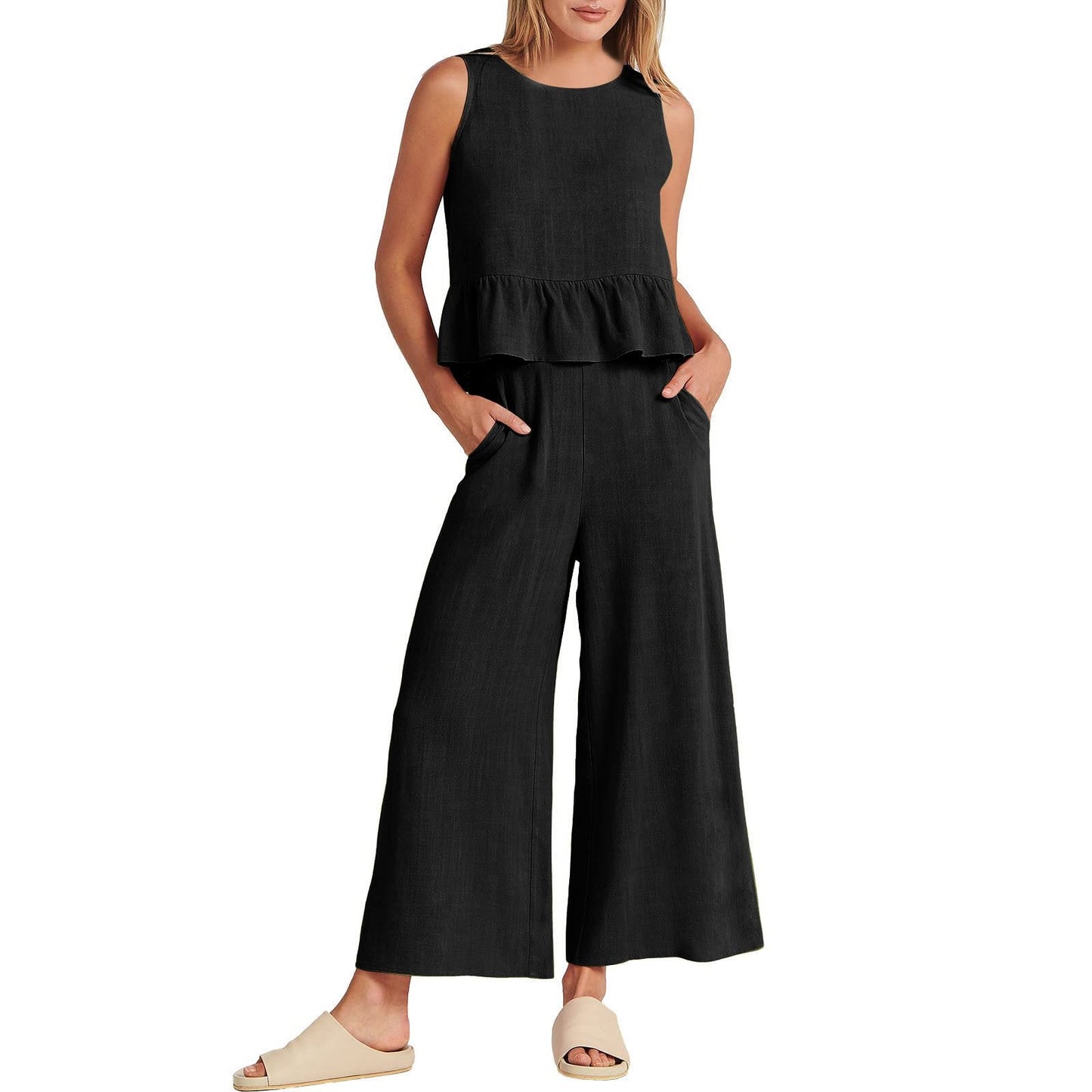 Set aus zweiteiligem Sommeroutfit für Damen. Ideal für warme Tage