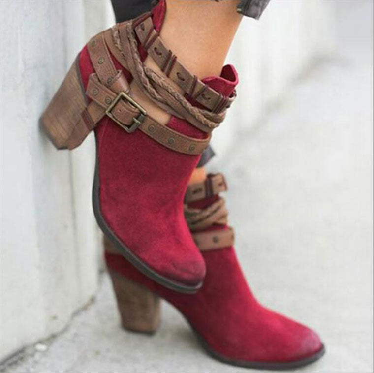 Frauen Winterstiefel mit Gürtelschnalle und rundem Kopf
