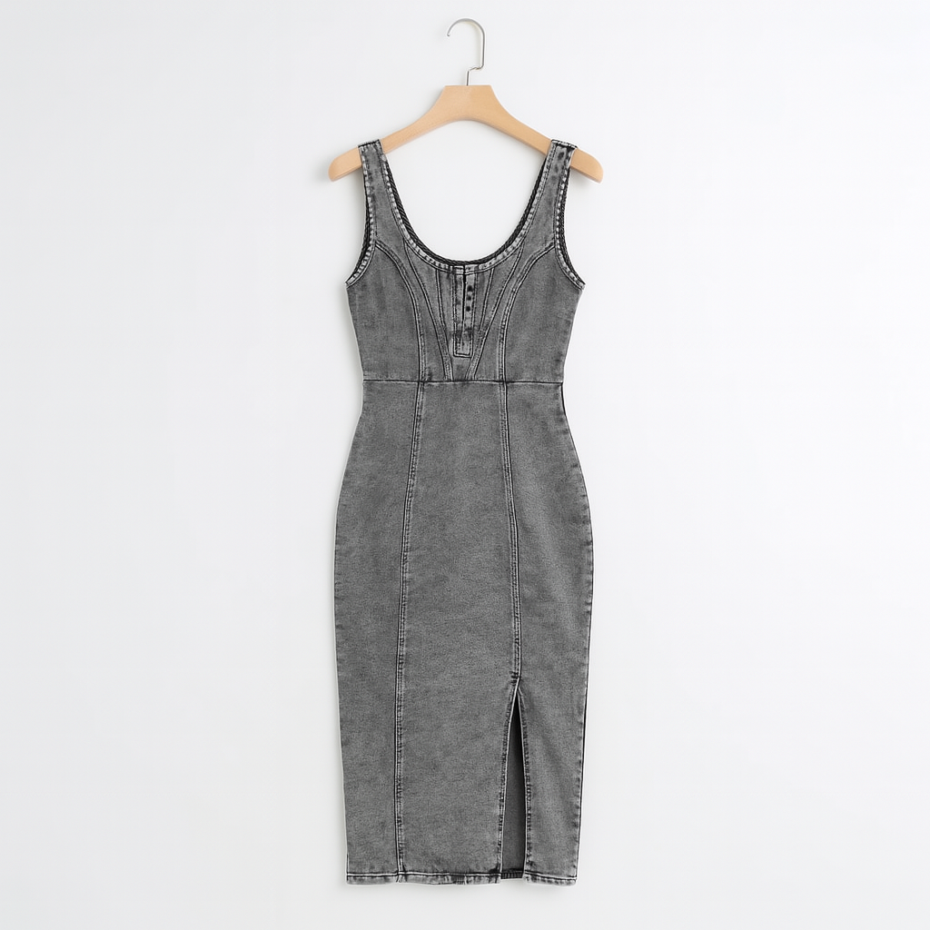 Elegantes Denim-Neckholder-Kleid für Herbst/Winter