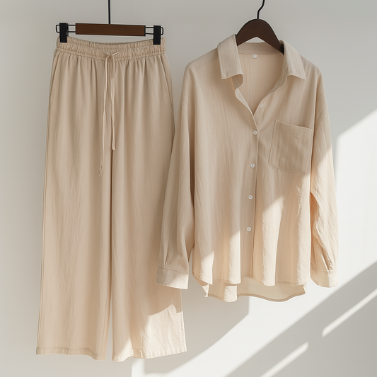 Sets aus Leinen mit langer Bluse und weitem Palazzo-Hosenstil