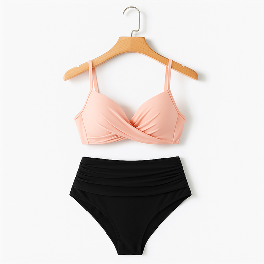 Bademode Damen Bikini Set mit Wickeloptik und High Waist
