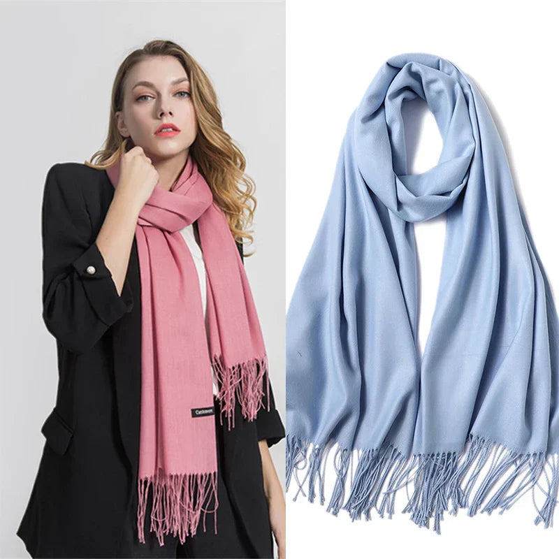 Schal für Frauen im Winter mit langen Fransen, aus Kaschmir, vielseitig als Pashmina und Hijab