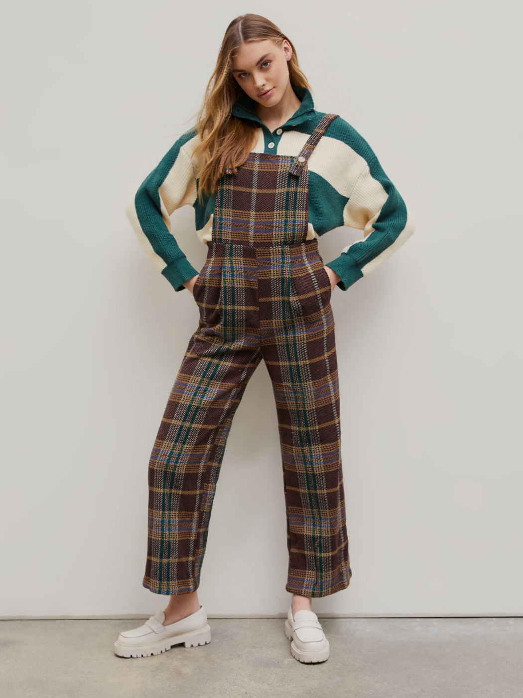 Overall mit Tweed-Karomuster und weitem Schnitt für elegante Frauen