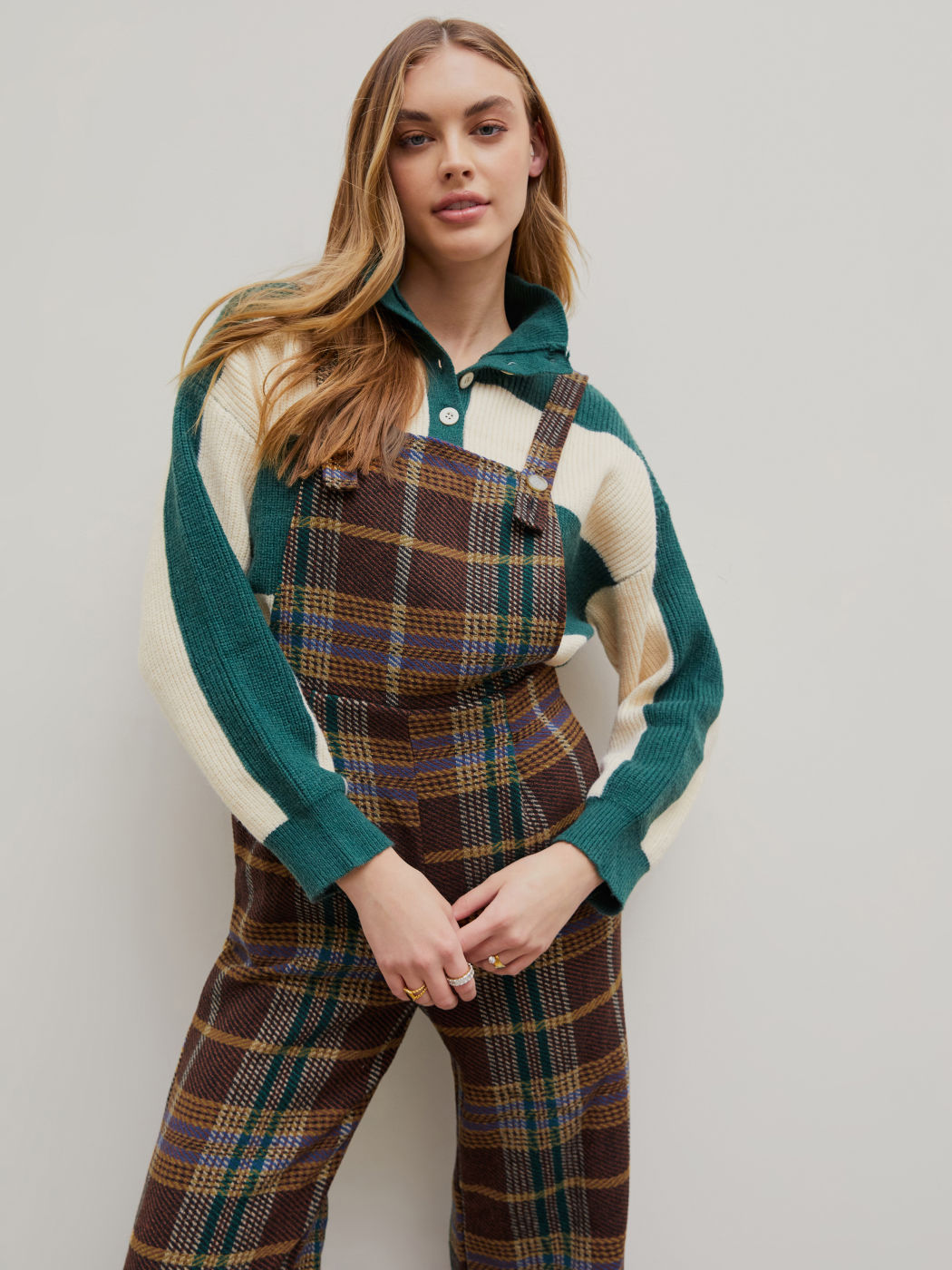 Overall mit Tweed-Karomuster und weitem Schnitt für elegante Frauen
