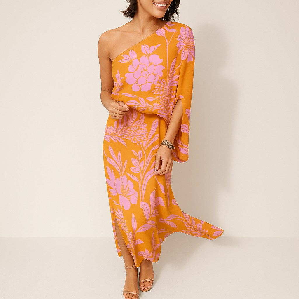 Elegantes Kleid Damen: Schrägschulter, Frühlings-Sommer