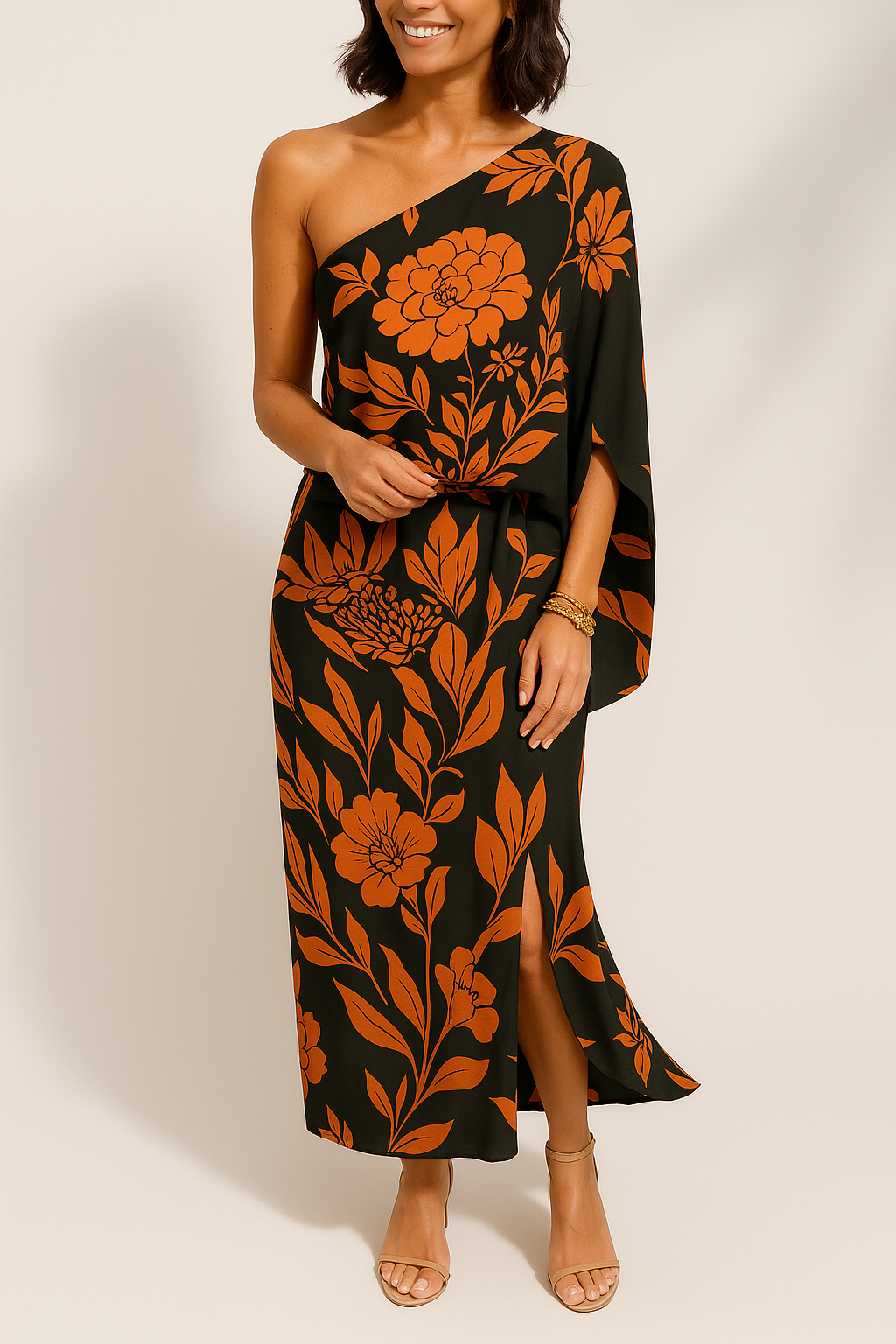 Elegantes Kleid Damen: Schrägschulter, Frühlings-Sommer