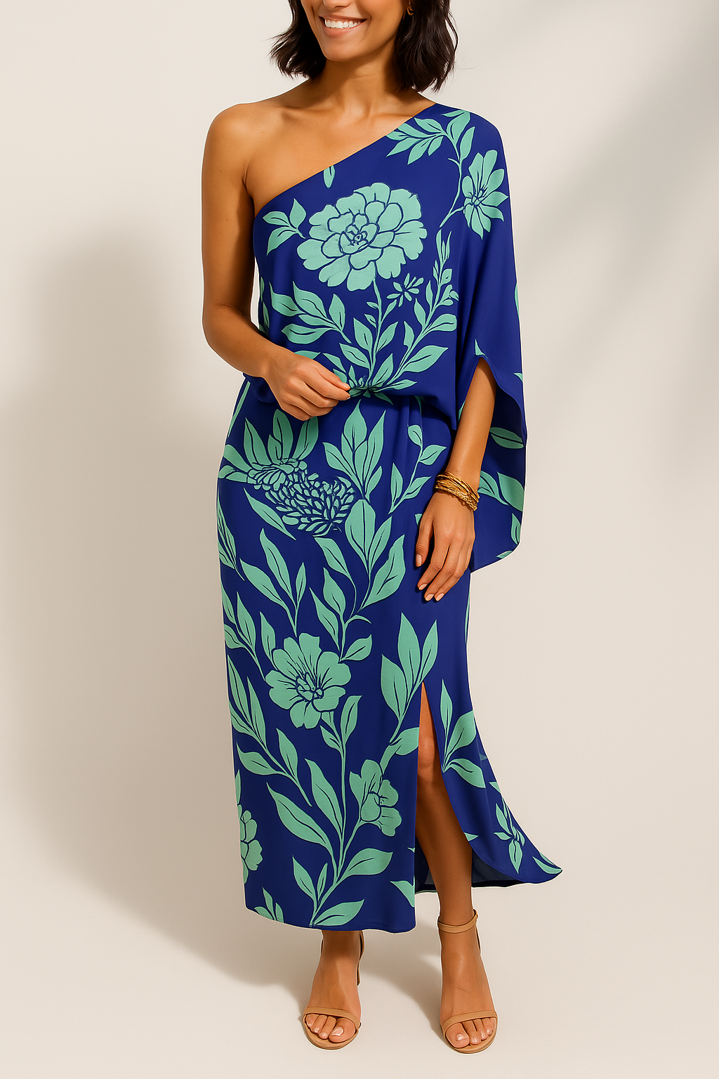 Elegantes Kleid Damen: Schrägschulter, Frühlings-Sommer