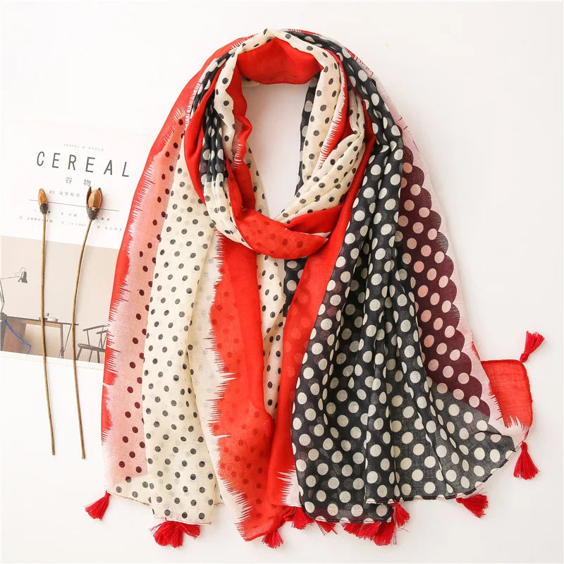 Frauen Schal mit Polka-Dots & Blumenmuster für kalte Tage