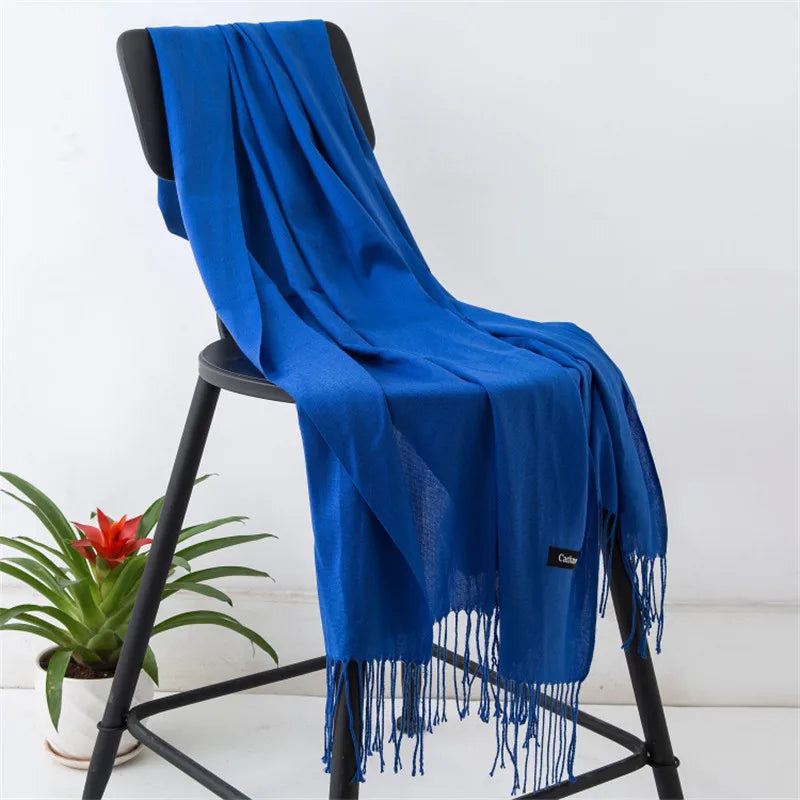 Schal für Frauen im Winter mit langen Fransen, aus Kaschmir, vielseitig als Pashmina und Hijab