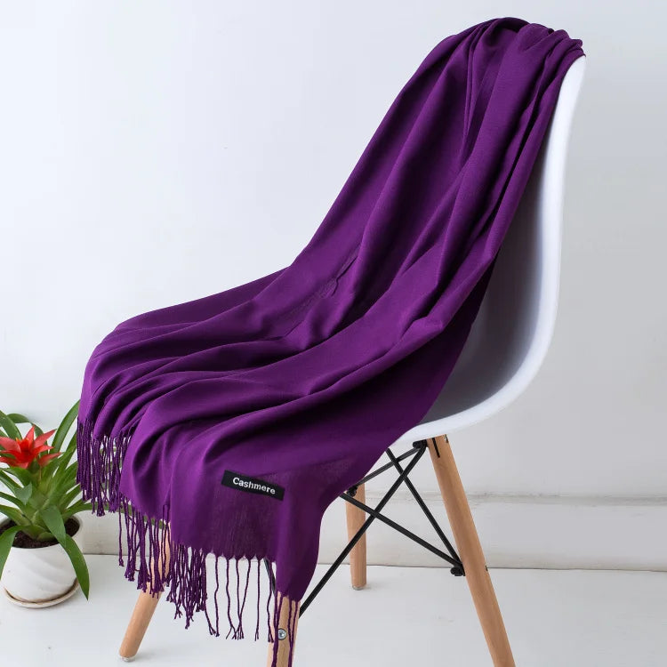 Schal für Frauen im Winter mit langen Fransen, aus Kaschmir, vielseitig als Pashmina und Hijab