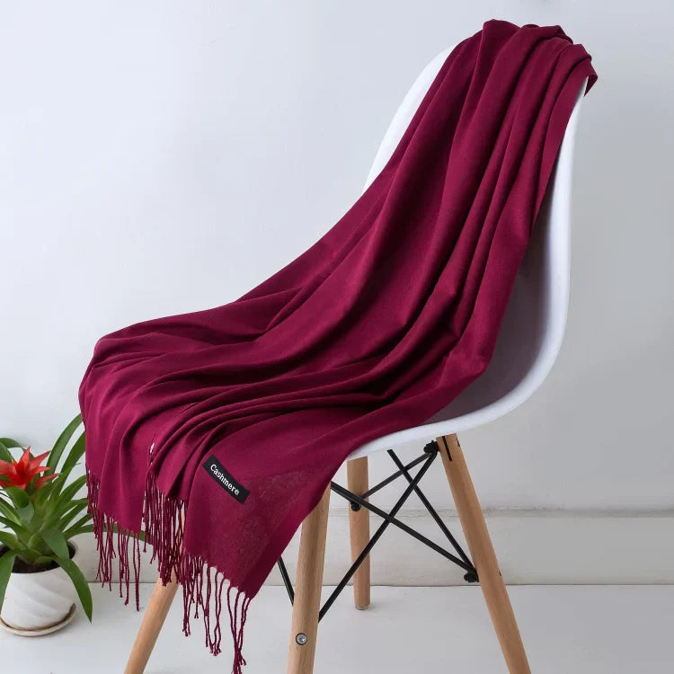 Schal für Frauen im Winter mit langen Fransen, aus Kaschmir, vielseitig als Pashmina und Hijab