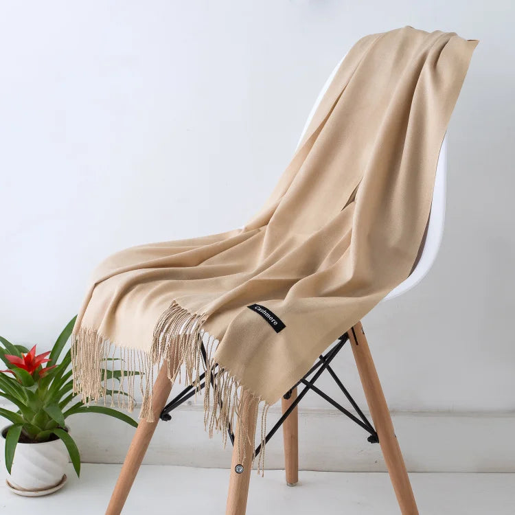 Schal für Frauen im Winter mit langen Fransen, aus Kaschmir, vielseitig als Pashmina und Hijab