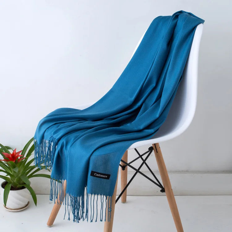 Schal für Frauen im Winter mit langen Fransen, aus Kaschmir, vielseitig als Pashmina und Hijab