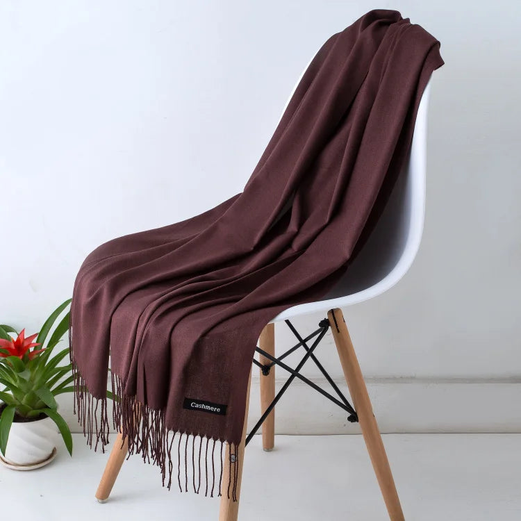 Schal für Frauen im Winter mit langen Fransen, aus Kaschmir, vielseitig als Pashmina und Hijab