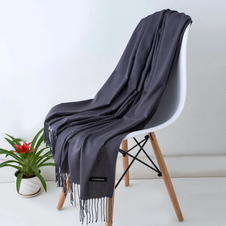 Schal für Frauen im Winter mit langen Fransen, aus Kaschmir, vielseitig als Pashmina und Hijab