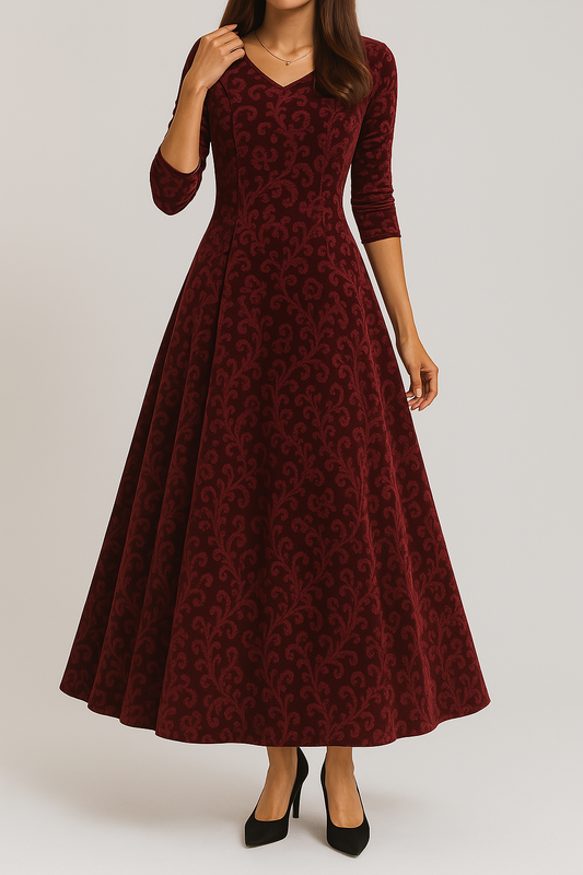 Kleid Elegant V-Ausschnitt Abendkleid Damen Maxikleid 3/4 Arm