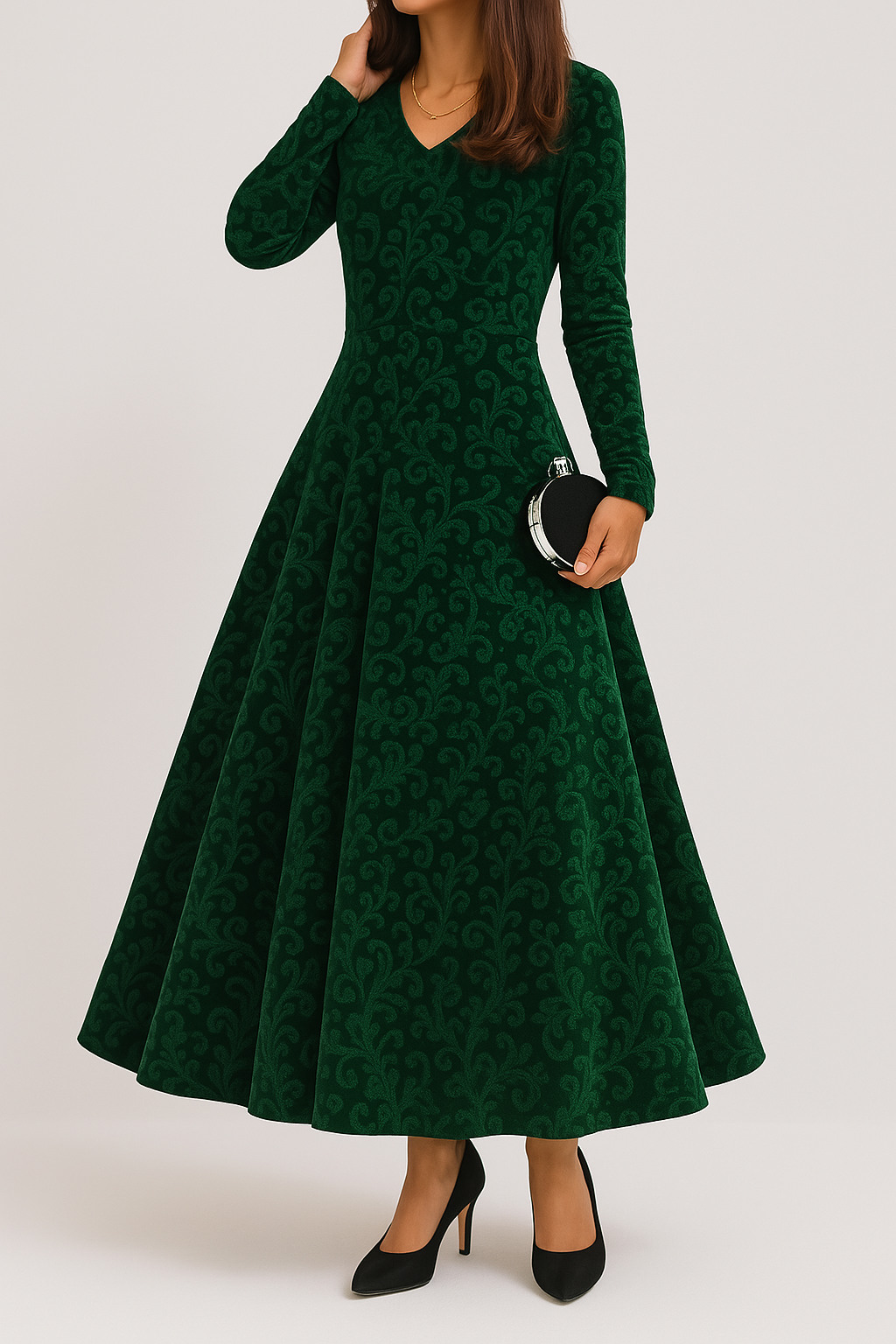 Kleid Elegant V-Ausschnitt Abendkleid Damen Maxikleid 3/4 Arm