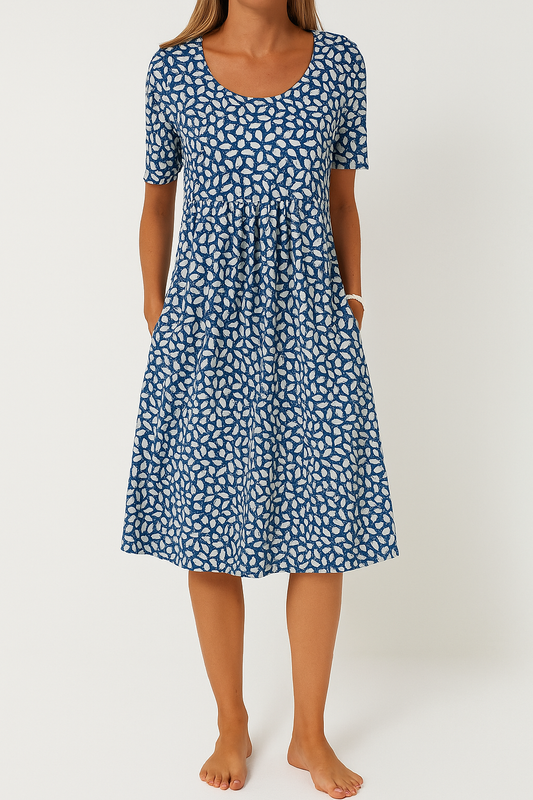 Kleid mit kurzen Ärmeln und floralem Print in Midi-Länge